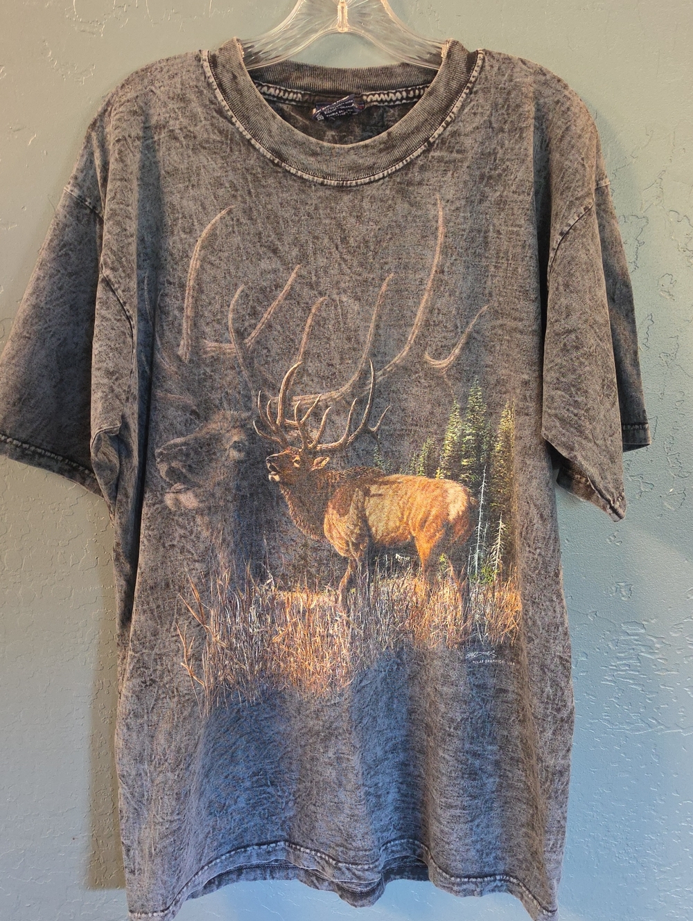 90s Made In USA Vintage-Style Gray Elk Graphic Short Sleeve Tee